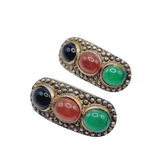 Vintage Tibetan Style 80's Glass Earrings (A354) - Picture 1 of 3